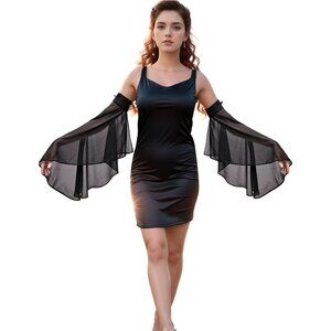 Women's Gothic Black Chiffon Lace Detachable Covers Sleeves Gloves Party Prom